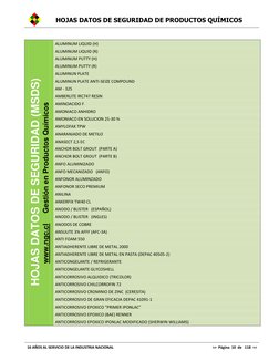 HOJAS DATOS DE SEGURIDAD DE PRODUCTOS QUÍMICOS 
 
16 AÑOS AL SERVICIO DE LA INDUSTRIA NACIONAL 
>>  Página  10  de   118  <