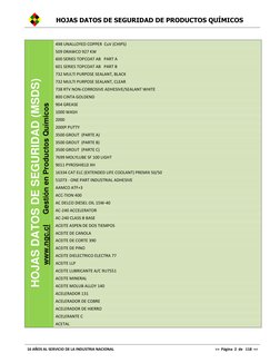HOJAS DATOS DE SEGURIDAD DE PRODUCTOS QUÍMICOS 
 
16 AÑOS AL SERVICIO DE LA INDUSTRIA NACIONAL 
>>  Página  2  de   118  <<