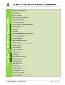 HOJAS DATOS DE SEGURIDAD DE PRODUCTOS QUÍMICOS 
 
16 AÑOS AL SERVICIO DE LA INDUSTRIA NACIONAL 
>>  Página  4  de   118  <<