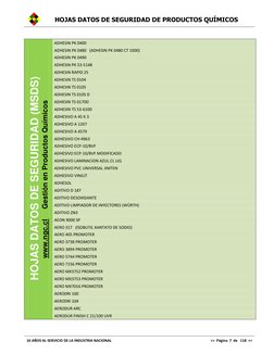 HOJAS DATOS DE SEGURIDAD DE PRODUCTOS QUÍMICOS 
 
16 AÑOS AL SERVICIO DE LA INDUSTRIA NACIONAL 
>>  Página  7  de   118  <<