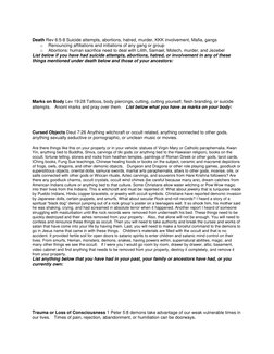 Death Rev 6:5-8 Suicide attempts, abortions, hatred, murder, KKK involvement, Mafia, gangs 
o 
Renouncing affiliations and