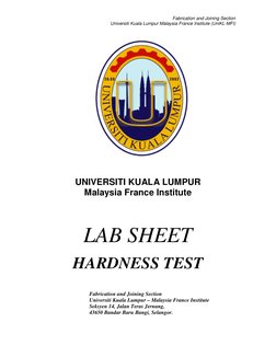 Fabrication and Joining Section 
Universiti Kuala Lumpur Malaysia France Institute (UniKL-MFI)