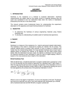 Fabrication and Joining Section 
Universiti Kuala Lumpur Malaysia France Institute (UniKL-MFI) 
 
LAB SHEET 
HARDNESS TEST