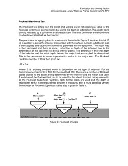 Fabrication and Joining Section 
Universiti Kuala Lumpur Malaysia France Institute (UniKL-MFI) 
 
 
 
Rockwell Hardness Test