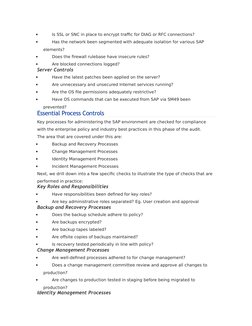 
Is SSL or SNC in place to encrypt traffic for DIAG or RFC connections?

Has the network been segmented with adequate isola