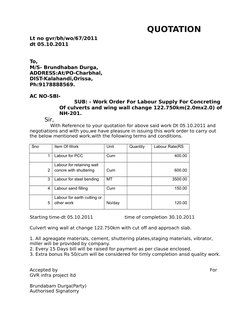 QUOTATION
Lt no gvr/bh/wo/67/2011