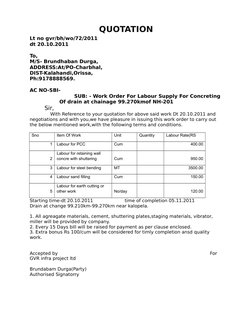 QUOTATION
Lt no gvr/bh/wo/72/2011                                                                        
dt 20.10.2011
To,
M