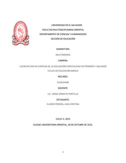 2 
 
                  
 
UNIVERSIDAD DE EL SALVADOR 
FACULTAD MULTIDISCIPLINARIA ORIENTAL 
DEPARTAMENTO DE CIENCIAS Y HUMANI