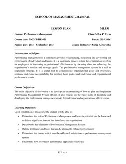 1 | P a g e  
 
SCHOOL OF MANAGEMENT, MANIPAL 
 
                                                LESSON PLAN