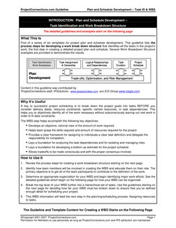 ProjectConnections.com Guideline 
 
Plan and Schedule Development – Task ID & WBS 
©Copyright 2001-2007  ProjectConnections.c