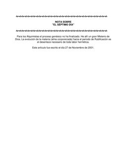 
 
NOTA SOBRE 
"EL SÉPTIMO DÍA" 
 

 
Para los Alquimistas