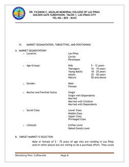 DR. FILEMON C. AGUILAR MEMORIAL COLLEGE OF LAS PIÑAS
GOLDEN GATE SUBDIVISION, TALON 1, LAS PINAS CITY
TEL NO.: 805 – 8425
VI.