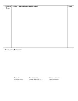 ESTIMATED 
TIME:
*Lesson Plan (Handouts or Overhead):
Notes
POST-TEACHING REFLECTIONS: 
•WARM UP
•STRUCTURED INPUT
•GUIDED PA