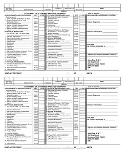 PREVIOUS
BALANCE
DESCRIPTION
CHARGES
PAYMENTS
ADJUSTMENTS
BALANCE
NAME
CREDITS
             STATEMENT OF ATTENDING MASSAGE TH