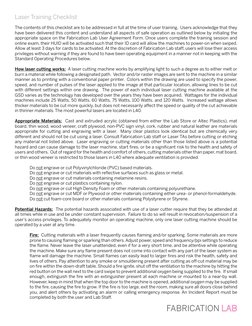 Laser Training Checklist
FABRICATION 
The contents of this checklist are to be addressed in full at the time of user training