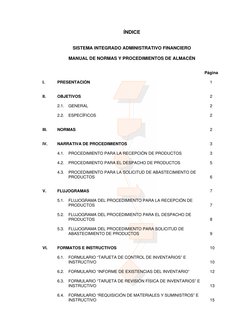 ÍNDICE 
 
 
SISTEMA INTEGRADO ADMINISTRATIVO FINANCIERO 
 
MANUAL DE NORMAS Y PROCEDIMIENTOS DE ALMACÉN 
 
 
        Página