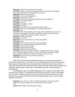 3 
 
Dispatcher: What’s the name of the park? Cudell? 
911 Caller: Cudell; yes. Guy keeps pulling it in and out of his pants.