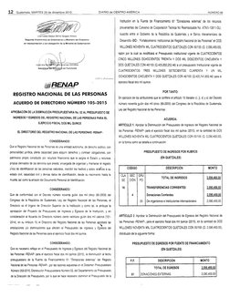12 Guatemala, MARTES 29 de diciembre 2015 
DIARIO de CENTRO AMÉRICA 
NÚMERO 66 
Licenciada Gladys Zehne Delgado Minera 
Segun