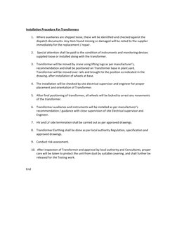 Transformer Installation Method Statement | PDF | Transformer | Tools