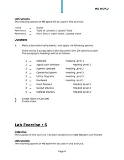 MS WORD 
Instructions
The following options of MS-Word will be used in this exercise.
Home

Styles
Reference

Table of cont