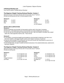 Linear Progression / Beginner Routines
Page 2 - AWorkoutRoutine.com
A Workout Routine.com
The Beginner Weight Training Workou