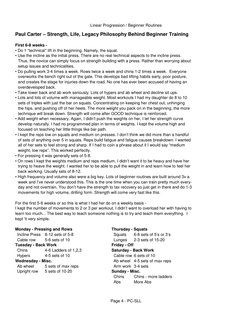 Linear Progression / Beginner Routines
Page 4 - PC-SLL
Paul Carter – Strength, Life, Legacy Philosophy Behind Beginner Traini