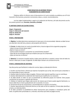 UNIVERSIDAD DE TARAPACÁ 
ESCUELA UNIVERSITARIA DE INGENIERÍA 
ELÉCTRICA - ELECTRÓNICA 
 
COMO REDACTAR UN INFORME TÉCNICO