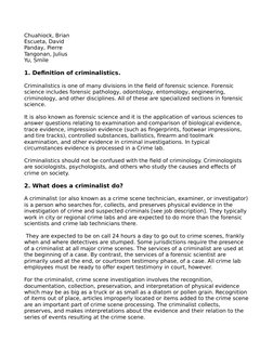Chuahiock, Brian
Escueta, David
Panday, Pierre 
Tangonan, Julius
Yu, Smile
1. Definition of criminalistics.
Criminalistics is