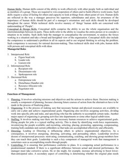 Human Skills: Human skills consist of the ability to work effectively with other people both as individual and
as members of