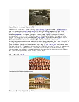 Hawa Mahal and the principal street, c. 1875
The structure was built in 1799 by Maharaja Sawai Pratap Singh  (https://en.wiki