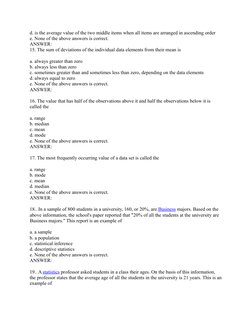 Statistics Multiple Choice Questions | PDF | Mean | Median