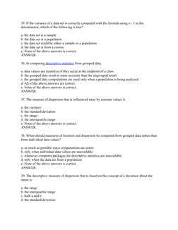 Statistics Multiple Choice Questions | PDF | Mean | Median