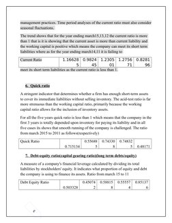 5
management practices. Time period analyses of the current ratio must also consider
seasonal fluctuations. 
The trend shows