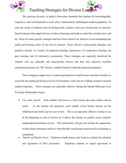 Teaching Strategies for Diverse Learners
The growing diversity in today's classrooms demands that teachers be knowledgeable,