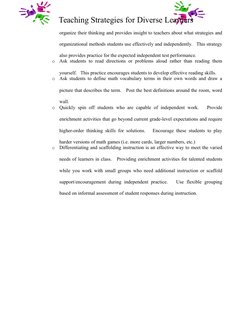 Teaching Strategies for Diverse Learners
organize their thinking and provides insight to teachers about what strategies and
o