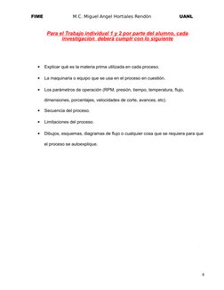 FIME
M.C. Miguel Angel Hortiales Rendón
UANL
Para el Trabajo individual 1 y 2 por parte del alumno, cada
investigación  deber