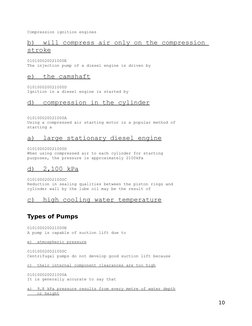 Compression ignition engines
b)  will compress air only on the compression 
stroke
010100020021000E
The injection pump of a d