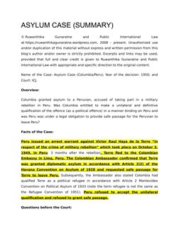 ASYLUM CASE (SUMMARY)
© Ruwanthika
 
Gunaratne
 
and
 
Public
 
International
 
Law
at https://ruwanthikagunaratne.wordpress.