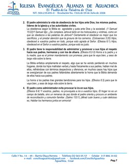 Pag.7 
 
2. El padre administra la vida de obediencia de los hijos ante Dios, los mismos padres, 
líderes de la iglesia y a