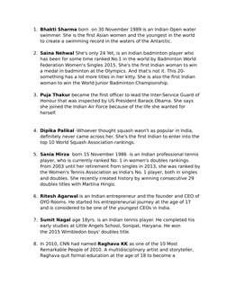 1. Bhakti Sharma born  on 30 November 1989 is an Indian Open water 
swimmer. She is the first Asian women and the youngest in