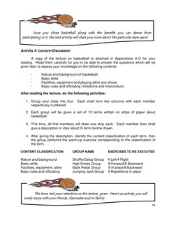 43 
 
 
 
 
 
 
 
 
 
 
 
 
 
 
Activity 5: Lecture-Discussion      
                 
 
A copy of the lecture on basketball