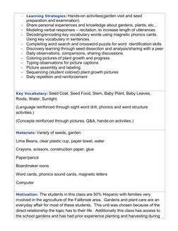 -
Learning Strategies: Hands-on activities(garden visit and seed 
preparation and examination)
-
Share personal experiences a
