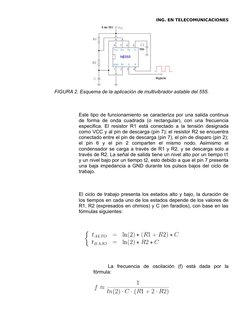 ING. EN TELECOMUNICACIONES
FIGURA 2. Esquema de la aplicación de multivibrador astable del 555.
Este tipo de funcionamiento s