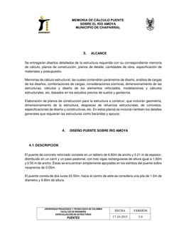 MEMORIA DE CÁLCULO PUENTE 
SOBRE EL RÍO AMOYA 
MUNICIPIO DE CHAPARRAL 
 
 
 
 
UNIVERSIDAD PEDAGÓGICA Y TECNOLÓGICA