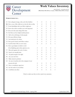 Super's Work Values Inventory Guide | PDF | Behavioural Sciences ...