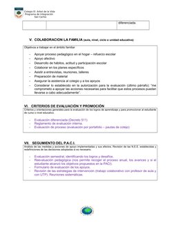 Colegio El  Árbol de la Vida
 Programa de Integración
              San Carlos
diferenciada.
 
V. COLABORACION LA FAMILIA (au