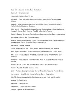 Lujo Ball – Guarida Rocket. Ruta 21. Ruta32.
Pokeball – Torre Pokemon.
Superball – Ruta10. Ruta19 Sur.
Ultraball – Zona Volca