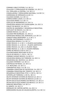 CORNING CABLE SYSTEMS, S.A. DE C.V.
CELULOSA Y CORRUGADOS DE SONORA, S.A. DE C.V.
CIA. CERILLERA LA CENTRAL, S.A. DE C.V.
CON