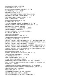 PALMEX ALIMENTOS, S.A. DE C.V.
QUALY GROUP S. A. DE C. V.
QST INDUSTRIAS DE MEXICO S. DE R.L. DE C.V.
PLASTICOS BAJACAL, S.A.