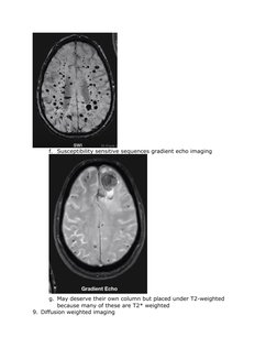f.
Susceptibility sensitive sequences gradient echo imaging
g. May deserve their own column but placed under T2-weighted 
bec
